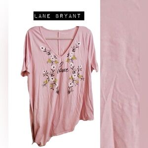 Lane Bryant blouse top women plus 18/20 pink sheer Love Short Sleeve